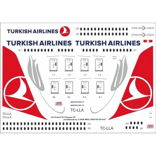 Babibi DAT-01170 1/144 Ölçek, Türk Hava Yolları 787-9 Dreamliner, Dekal Çıkartma