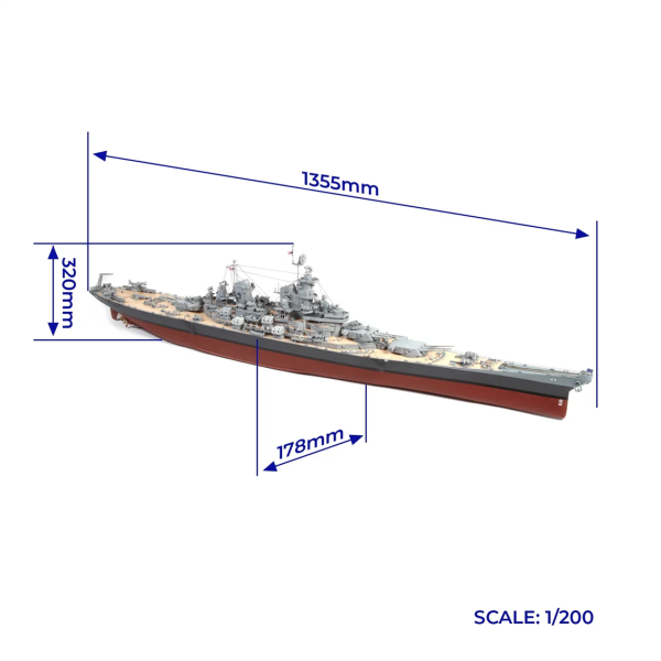 Occre 16002 1/200 Ölçek, USS Missouri BB-63 Model, 136 cm. Amerikan Savaş Gemisi Ahşap Model Kiti