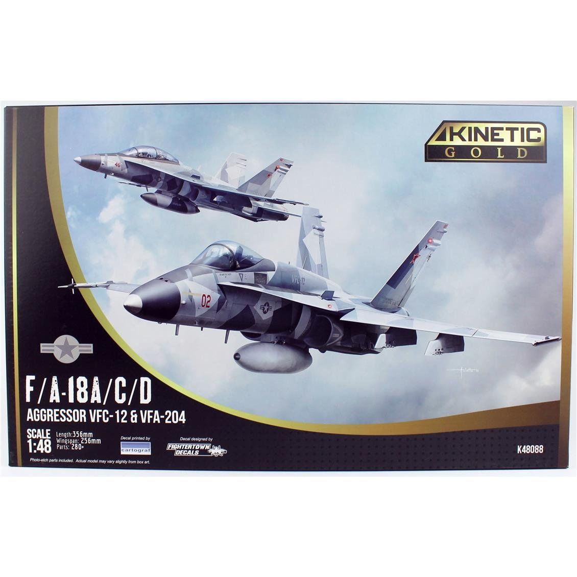 Kinetic K48088 1/48 Ölçek, F/A-18A/C/D (Aggressor VFC-12 & VFA-204) Savaş Uçağı, Plastik Model kiti