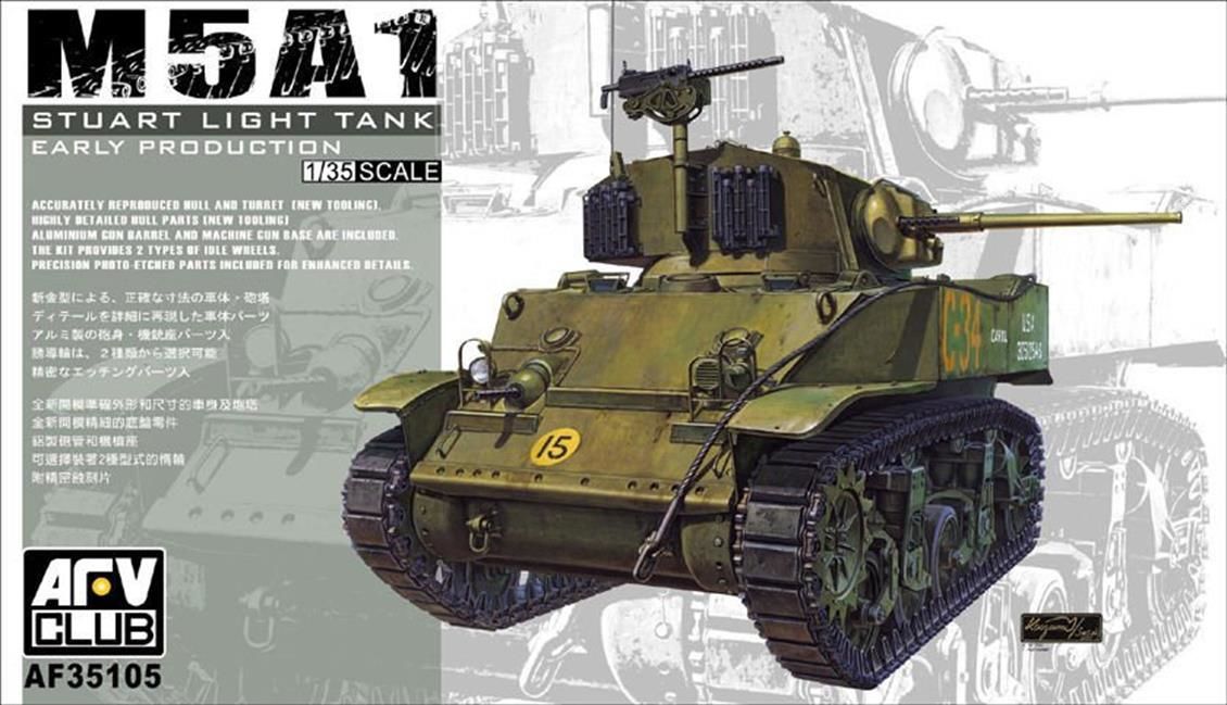 AFV Club AF35105 1/35 Ölçek, M5A1 Stuart Light Tank Early Production Tank, Plastik Model kiti