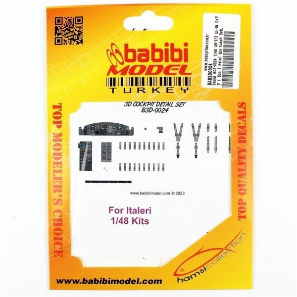 Babibi BD3-0024 1/48 Ölçek, AB-2/2 UH-IN Geç ( Son ) Italeri İçin Kokpit Seti, Dekal Çıkartma