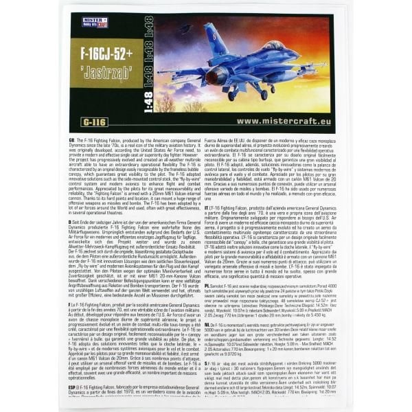 Mistercraft G116 1/48 Ölçek, F-16C Block 52 + Jastrzab (Hawk) Savaş Uçağı, Plastik Model kiti