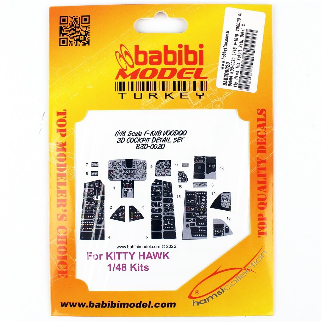 Babibi BD3-0020 1/48 Ölçek, F-101B VOODOO Kitty Hawk İçin Kokpit Seti, Dekal Çıkartma