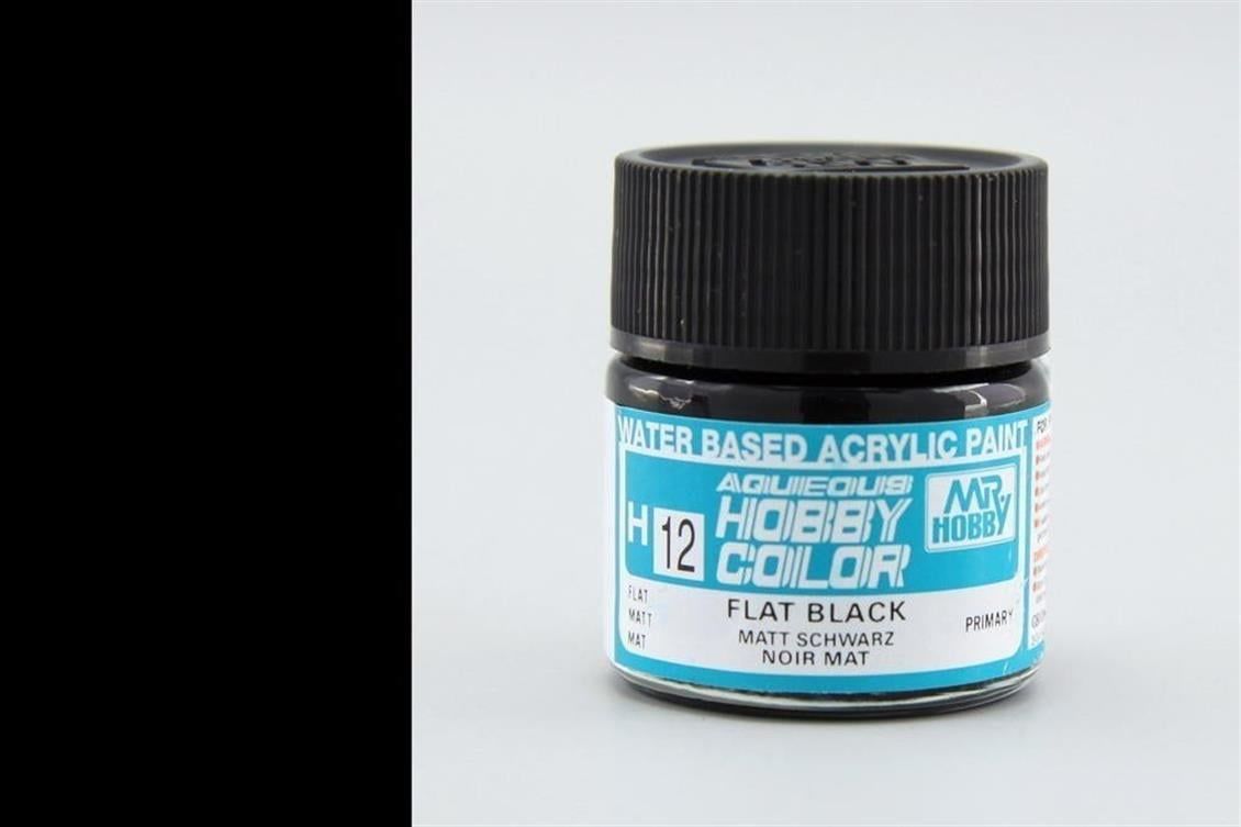 Mr.Hobby H-012 10 ml. Flat Black, Aqueous Serisi Model Boyası