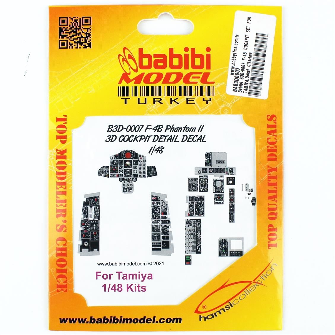 Babibi BD3-0007 1/48 Ölçek, F4-B Tamiya İçin Kokpit Seti, Dekal Çıkartma