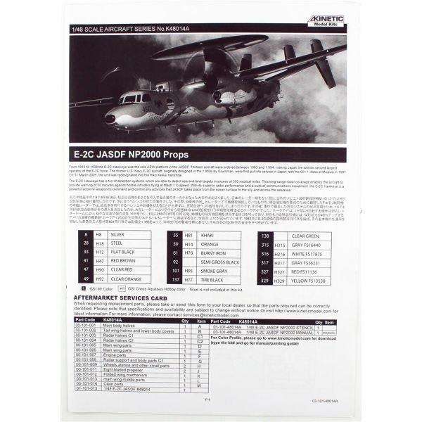 Kinetic K48014A 1/48 Ölçek, E-2C Jasdf NP2000 Props Savaş Uçağı, Plastik Model kiti