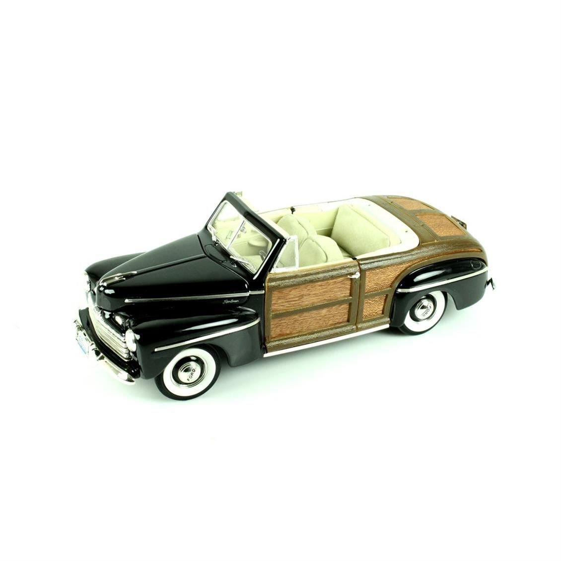 Road Signature 20048 1/18 Ölçek, 1946 Ford Sportsman (Wood Frame), Black, Sergilemeye Hazır Metal Araba Modeli