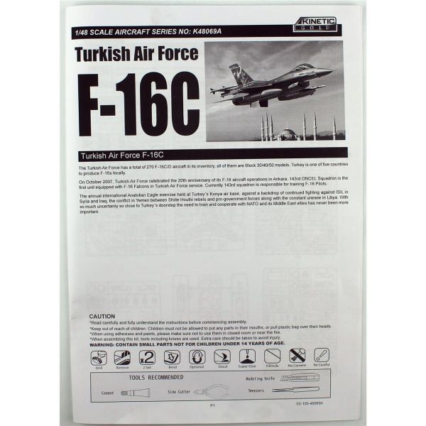 Kinetic K48069A 1/48 Ölçek, F-16C Türk (143 Filo 20.yıl özel şema) Savaş Uçağı, Plastik Model kiti