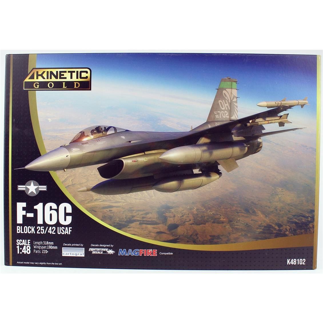 Kinetic K48102 1/48 Ölçek, F-16C Blok 25/42 USAF Savaş Uçağı, Plastik Model kiti