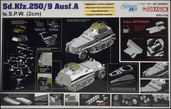 Dragon 6882 1/35 Ölçek, Sd.Kfz.250/9 Ausf.A le.S.P.W. (2cm) Yarı Paletli Askeri Araç Plastik Model Kiti