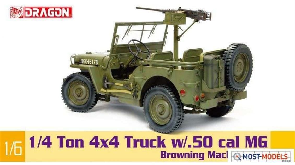 Dragon 75052 1/6 Ölçek, ABD 1/4 Ton 4x4 Jeep (with m2 .50-cal machine gun) Plastik Model Kiti