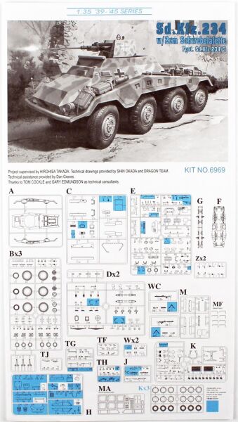 Dragon 6969 1/35 Ölçek, Sd.Kfz. 234/3 w/2cm, Amfibik Hafif Zırhlı ve 2 cm. Topu Plastik Model Kiti