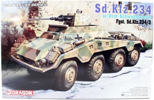 Dragon 6969 1/35 Ölçek, Sd.Kfz. 234/3 w/2cm, Amfibik Hafif Zırhlı ve 2 cm. Topu Plastik Model Kiti