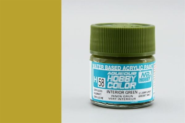 Mr.Hobby H-058 10 ml. Interior Green, Aqueous Serisi Model Boyası