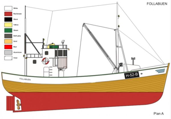 Türk Model 1/25 6010200 M/S Follabuen İskandinav Balıkçı Teknesi, R/C Dönüşebilir, 75 cm. Ahşap Model Kiti