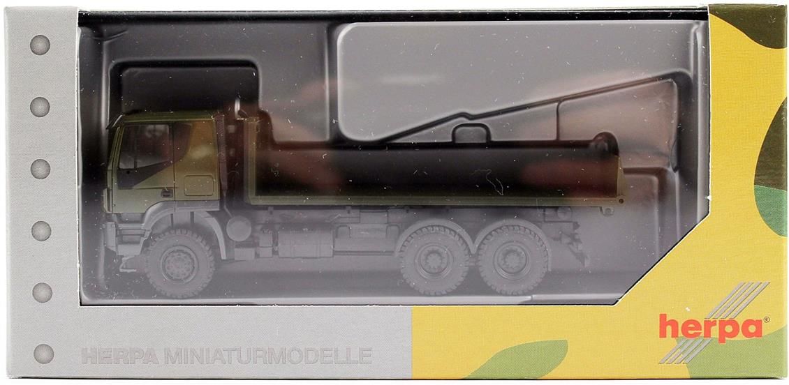 Herpa 746526 1/87 Ölçek, IVeco Trakker 6x6 Askeri Düz Kasa Kamyon, Sergilemeye Hazır Model Araç