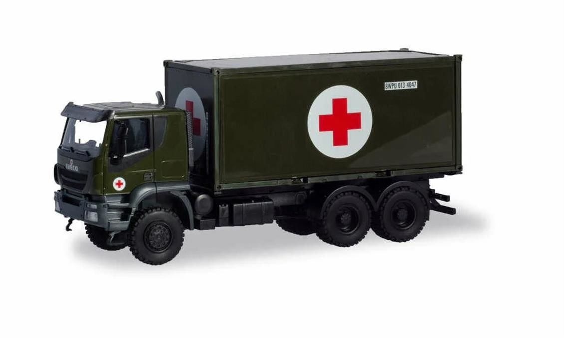 Herpa 746519 1/87 Ölçek, IVeco Trakker 6x6 Askeri Ambulans, Sergilemeye Hazır Model Araç