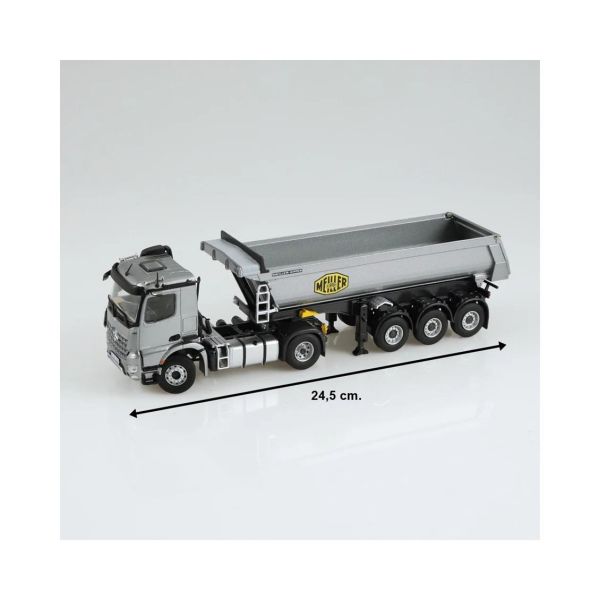 NZG LM10020055 1/50 Ölçek, Mercedes-Benz AROCS Damperli Kırkayak Çekici, Gri, Sergilemeye Hazır Metal Model