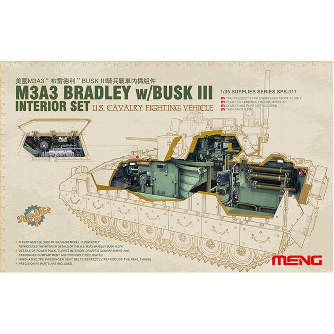 Meng SPS-017 1/35 Ölçek, Bradley Zırhlı Personel Taşıyıcı, İç Detaylı ve MUSK III, Plastik Model kiti