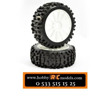 fastrax 1/8TH PREMOUNTED BUGGY TYRES ROCK-BLOCK/12 SPOKE 17 Hex