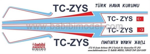 Babibi DAT01109 1/72 Ölçek, TC, Antonov AN-2, Turkish Assocation, Dekal Çıkartma