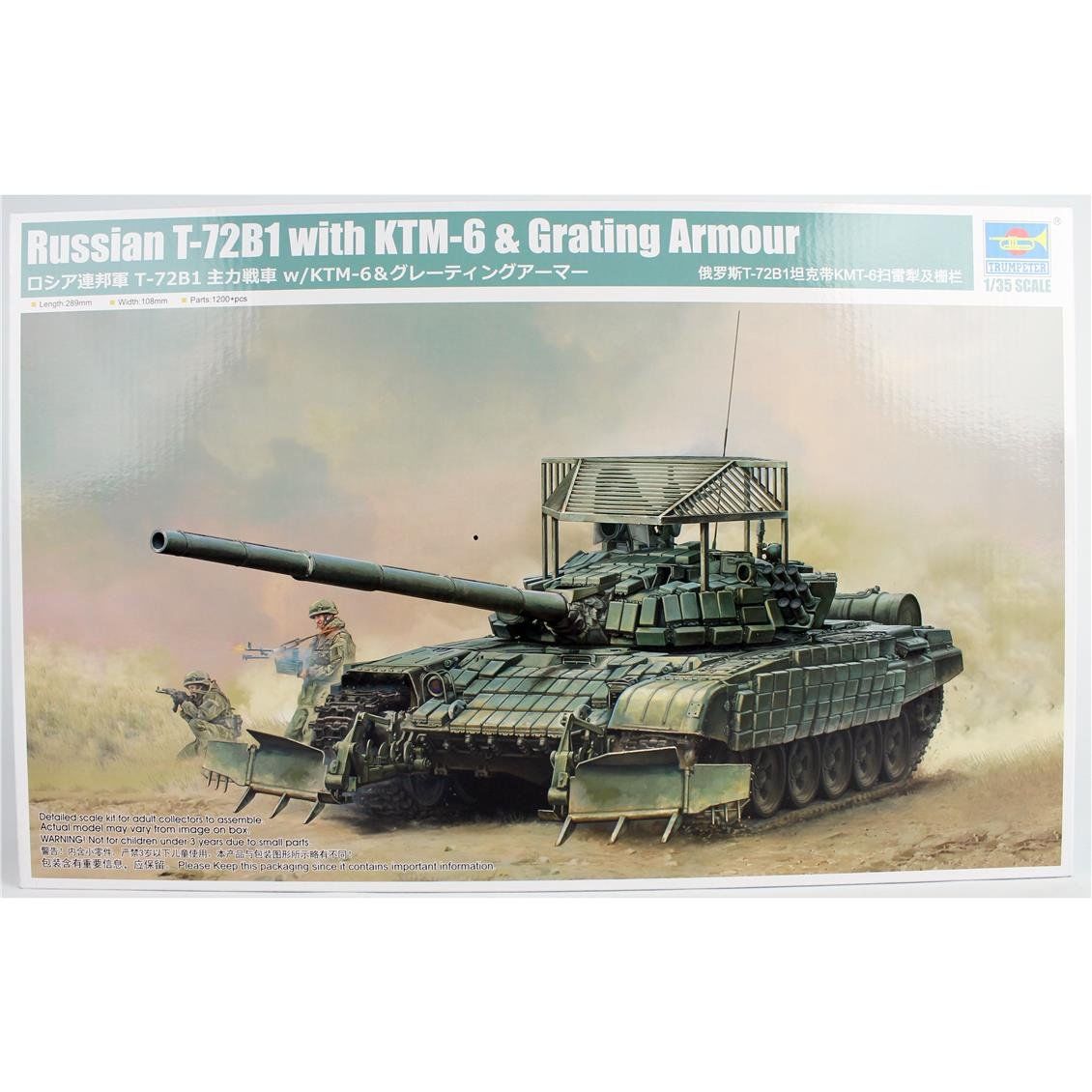 Trumpeter 09609 1/35 Ölçek, Rus T-72B1 Ana Muharebe Tankı ve KTM-6 Izgara Zırhlı, Plastik Model Kiti