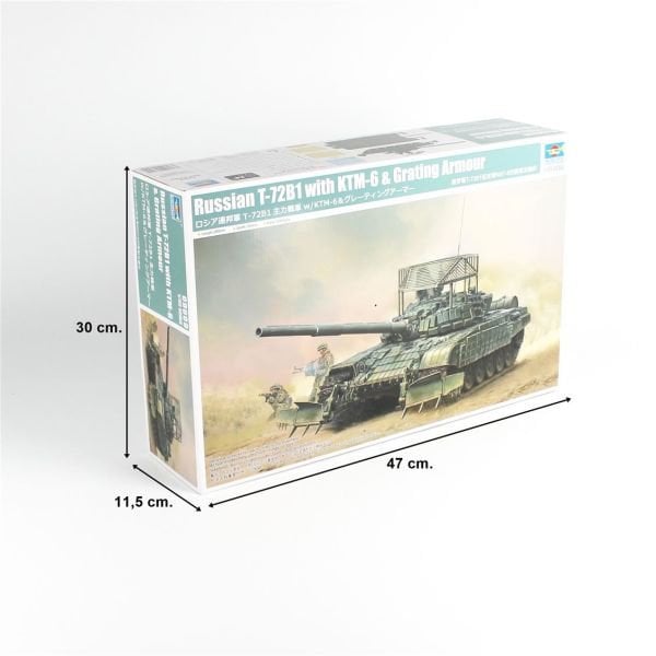 Trumpeter 09609 1/35 Ölçek, Rus T-72B1 Ana Muharebe Tankı ve KTM-6 Izgara Zırhlı, Plastik Model Kiti