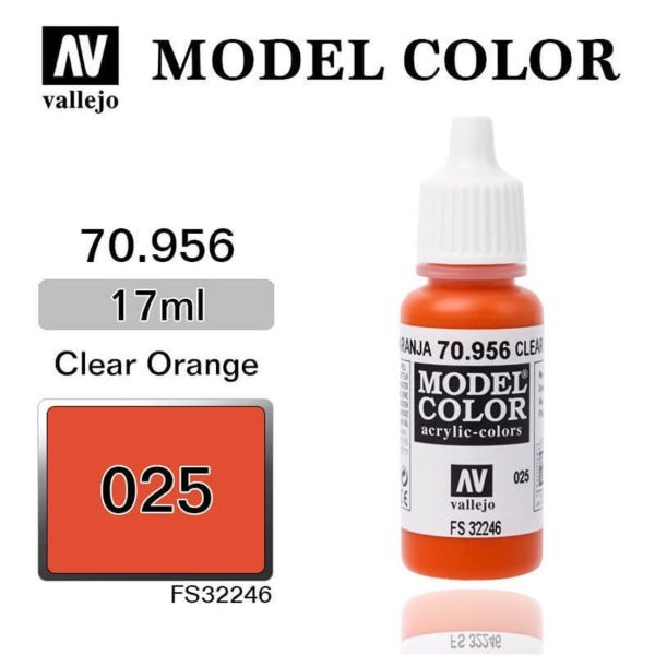 VALLEJO 70956 17 ML. (25) CLEAR ORANGE-MATT, MODEL COLOR SERİSİ MODEL BOYASI