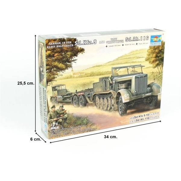 Trumpeter 07275 1/72 Ölçek, Sd.Kfz.9 (18t) Yarı Paletli Araç ve Sd.Ah.116 Dorse, Plastik Model Kiti