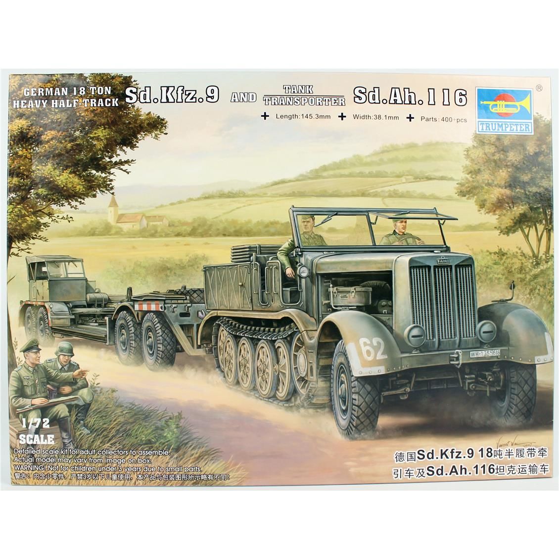 Trumpeter 07275 1/72 Ölçek, Sd.Kfz.9 (18t) Yarı Paletli Araç ve Sd.Ah.116 Dorse, Plastik Model Kiti