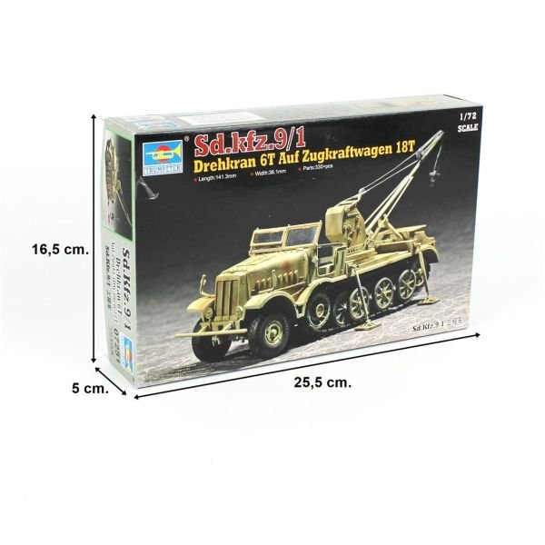 Trumpeter 07251 1/72 Ölçek, Yarı Paletli Döner Vinç 6t ,18t (Sd.kfz.9/1), Plastik Model Kiti