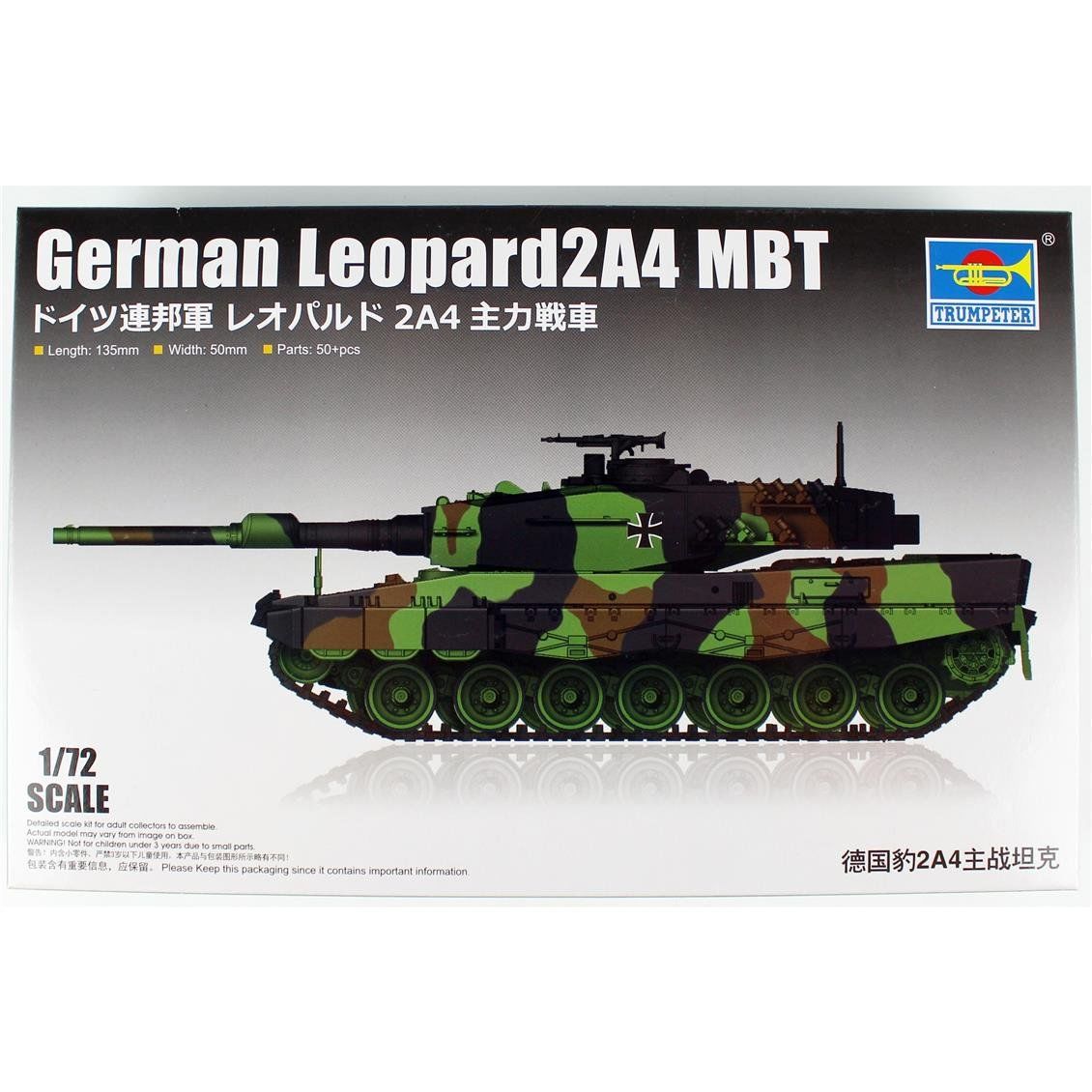 Trumpeter 07190 1/72 Ölçek, Alman Leopard 2A4 Ana Muharebe Tankı, Plastik Model Kiti