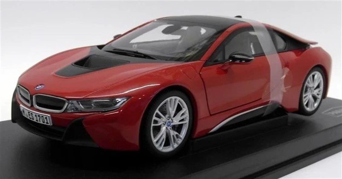 Paragon 97085 1/18 Ölçek, BMW i8 Protonic Red Sergilemeye Hazır Metal Araba Modeli