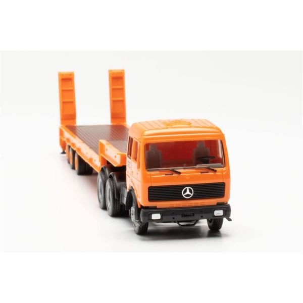 Herpa 317078 1/87 Ölçek, Mercedes-Benz NG 80, Alçak Kasa Treyler ve Çekici (Deutrans), Turuncu, Sergilemeye Hazır Model Araç