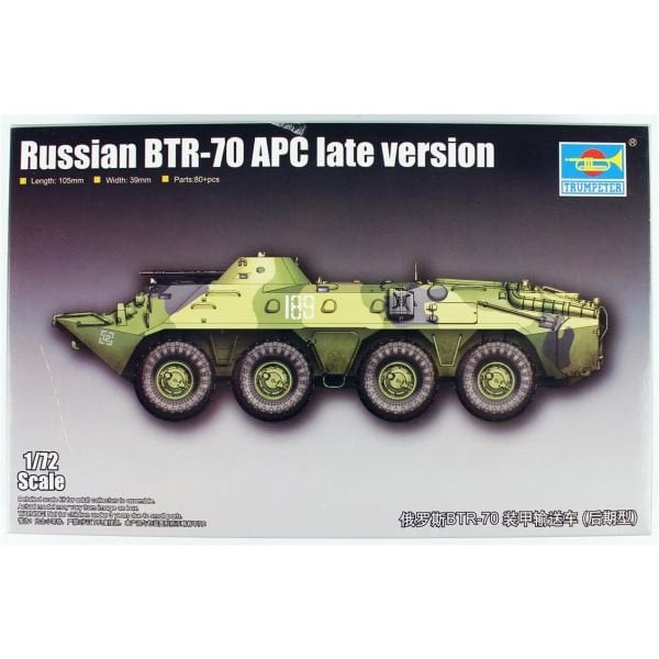 Trumpeter 07138 1/72 Ölçek, Rus BTR-70 APC (Geç Dönem) Zırhlı Personel Taşıyıcı, Plastik Model Kiti