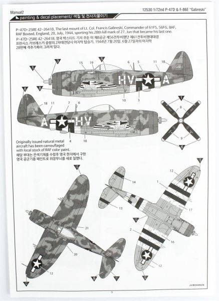 Academy 12530 1/72 Ölçek, P-47D & F-86E (Gabreski) LE Savaş Uçağı , Plastik Maket Seti