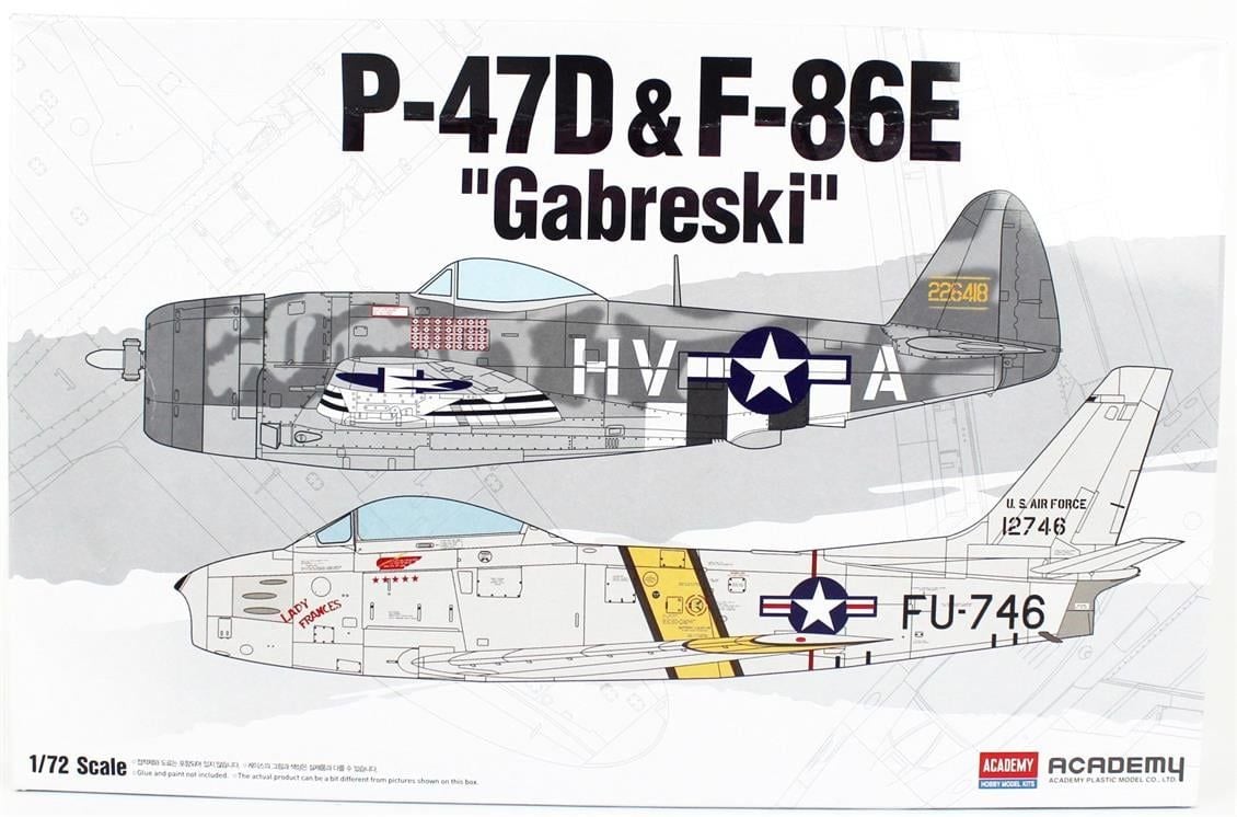 Academy 12530 1/72 Ölçek, P-47D & F-86E (Gabreski) LE Savaş Uçağı , Plastik Maket Seti