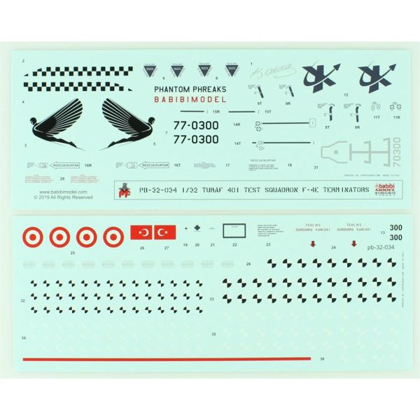 Babibi PB32034 1/32 Ölçek, F-4E, 401.Test Filo Terminator, Dekal Çıkartma