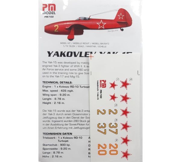 PM Model 102 1/72 Ölçek, YAK-15 Avcı Uçağı, Plastik Model kiti