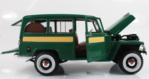 Road Signature 92858 1/18 Ölçek, 1955 Willys Jeep Station Wagon, Green, Sergilemeye Hazır Metal Araba Modeli