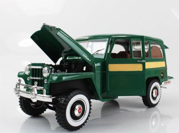 Road Signature 92858 1/18 Ölçek, 1955 Willys Jeep Station Wagon, Green, Sergilemeye Hazır Metal Araba Modeli