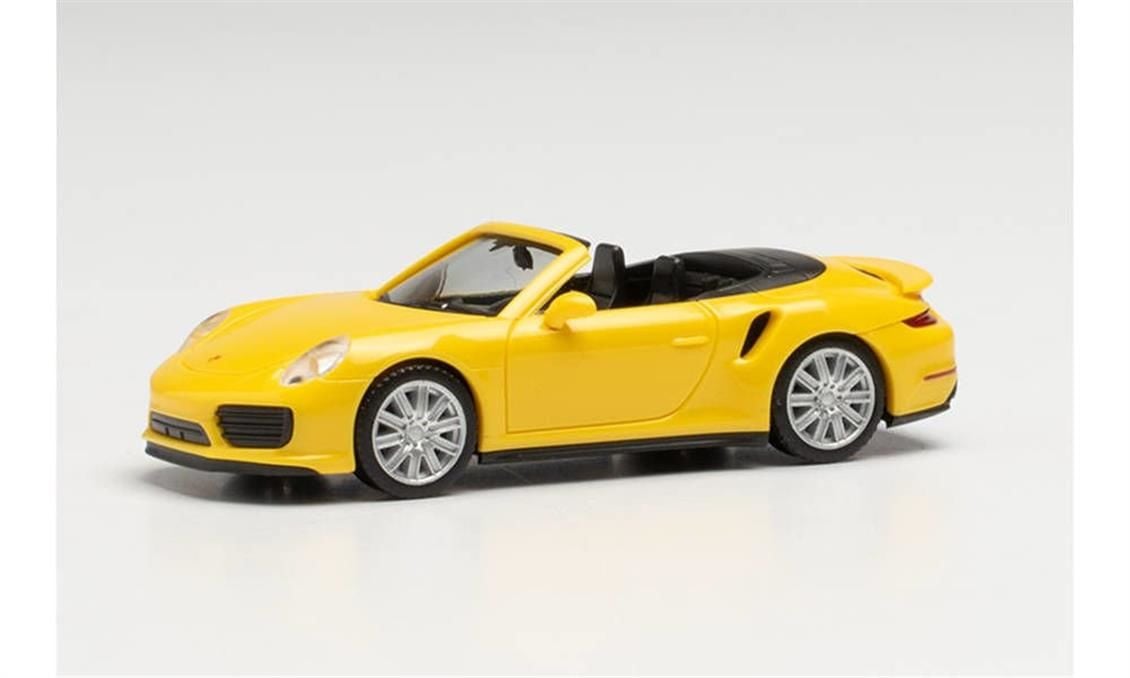 Herpa 028929-002 1/87 Ölçek, Porsche Turbo Cabrio, Sarı, Sergilemeye Hazır Model Araç