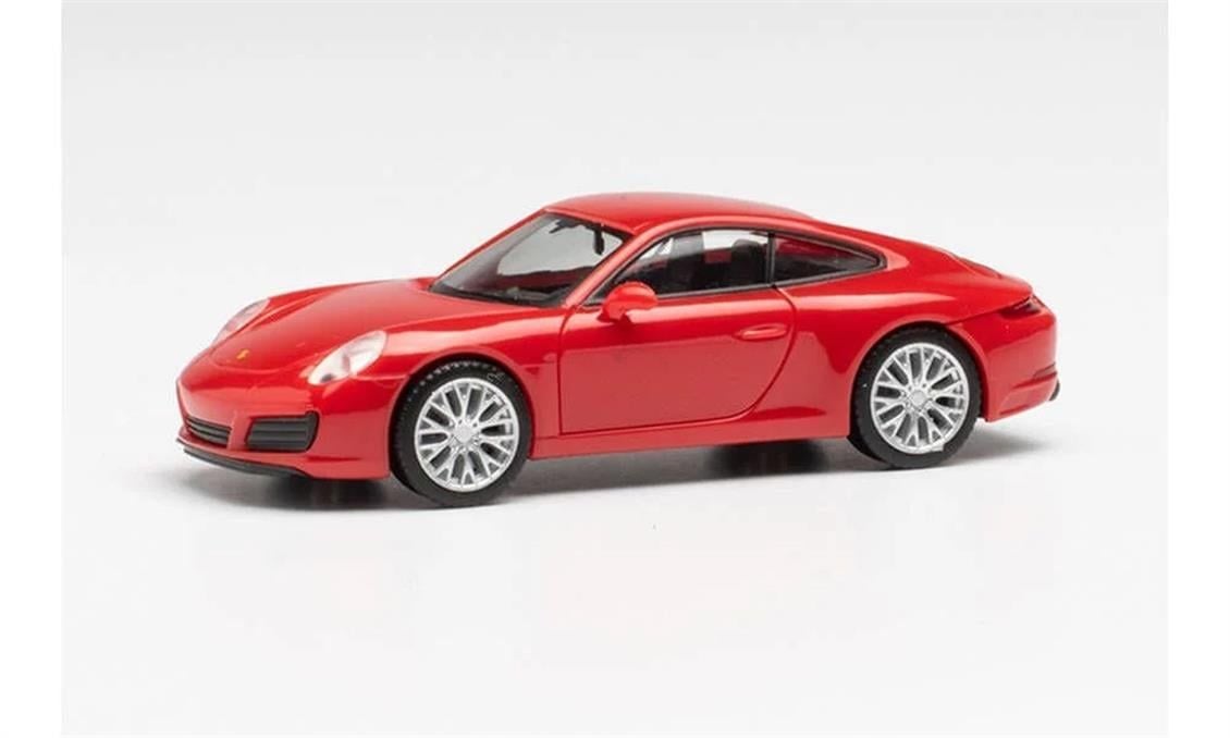 Herpa 028639-002 1/87 Ölçek, Porsche 911 Carrera4S, Kırmızı,Sergilemeye Hazır Model Araç