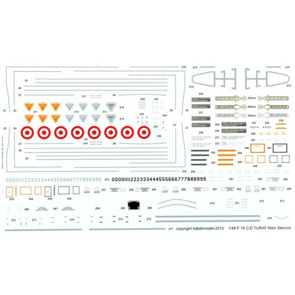 Babibi DBT01190 1/48 Ölçek, F-16 C, Öncel Filo Özel Şema Turkuaz, Dekal Seti