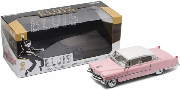 Greenlight 12950 1/18 Ölçek, 1955 Cadillac Fleetwood (Elvis Presley Özel), Pembe-Beyaz Tavan, Sergilemeye Hazır Metal Araba Mod