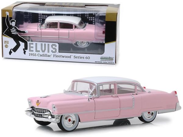 Greenlight 12950 1/18 Ölçek, 1955 Cadillac Fleetwood (Elvis Presley Özel), Pembe-Beyaz Tavan, Sergilemeye Hazır Metal Araba Mod