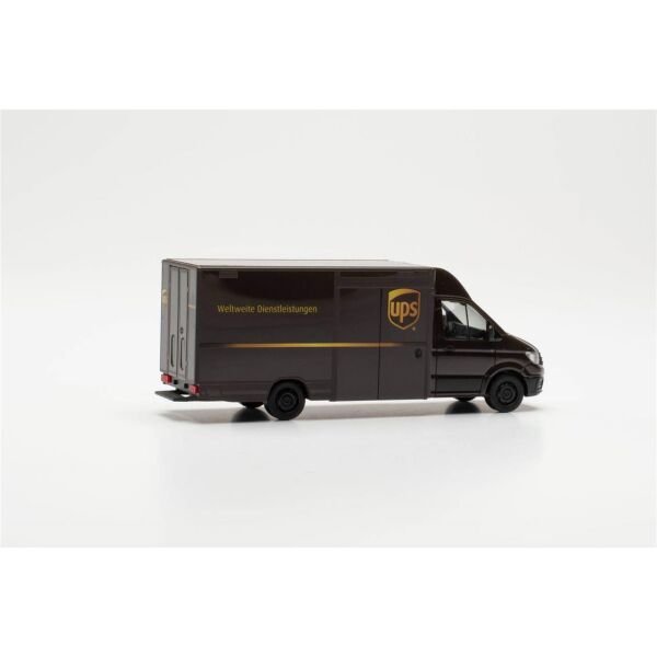 Herpa 097321 1/87 Ölçek, VW Crafter, Kabinli ve UPS Logolu Kargo Kamyoneti, Sergilemeye Hazır Model Araç