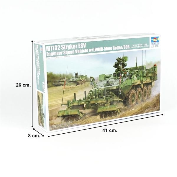 Trumpeter 01574 1/35 Ölçek, M1132 Stryker Mühendis Ekibi Aracı ve LWMR-Mayın Temizleme Aparatı, Plastik Model Kiti