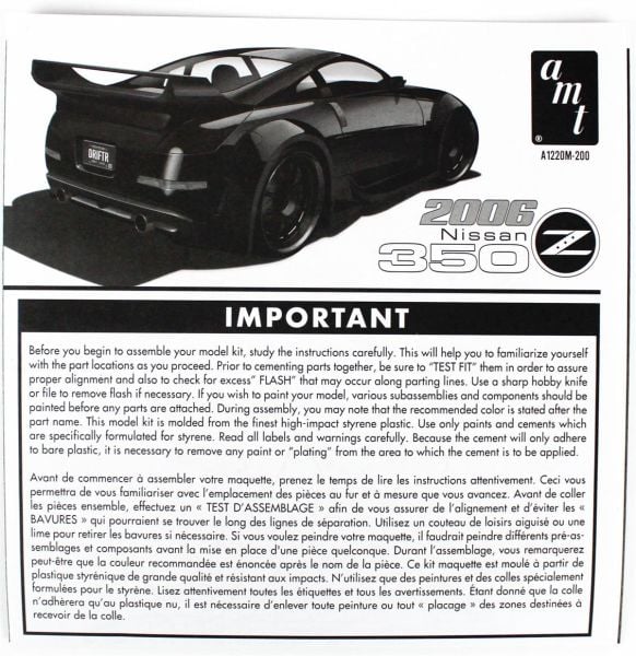 AMT 1220M 1/25 Ölçek, 2006 Nissan 350Z 2T, Plastik Araba Maketi