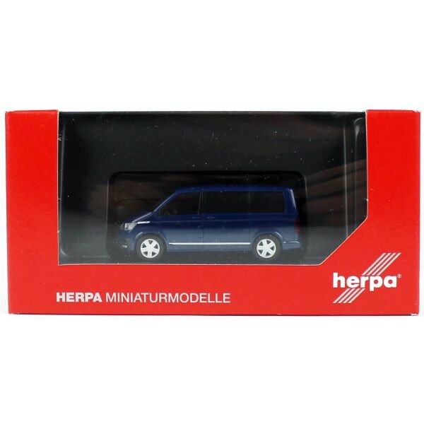 Herpa 096782-002 1/87 Ölçek, VW T6.1 Caravelle Minibüs, Koyu Mavi, Sergilemeye Hazır Model Araç